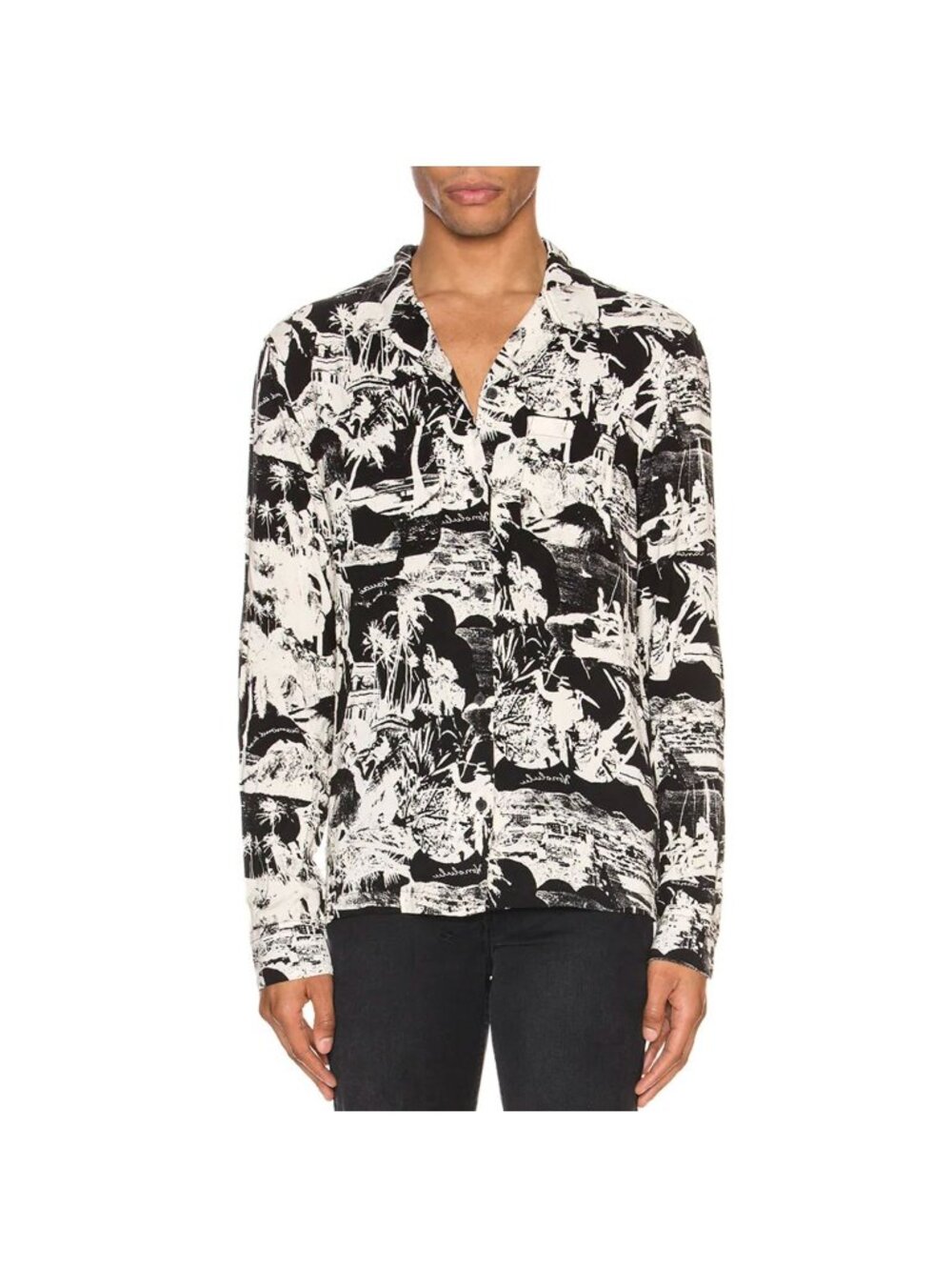 AllSaints Awa Long Sleeve Hawaiian Black Ivory Shirt M